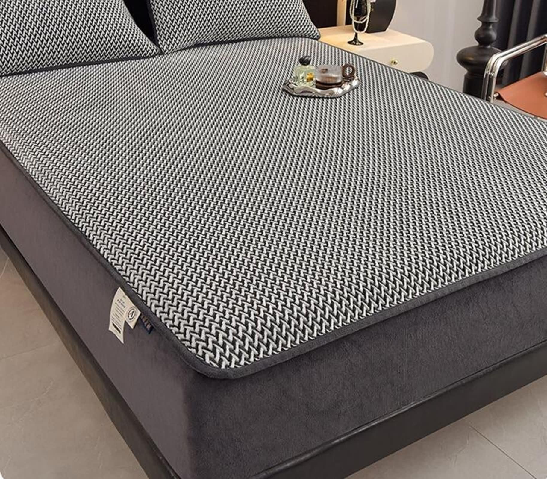 Set Lenzuola con Angoli e Federe, 200x220cm Grigio Lenzuolo Con Angoli in Velluto Protezioni Per Materassi | con 2 federe