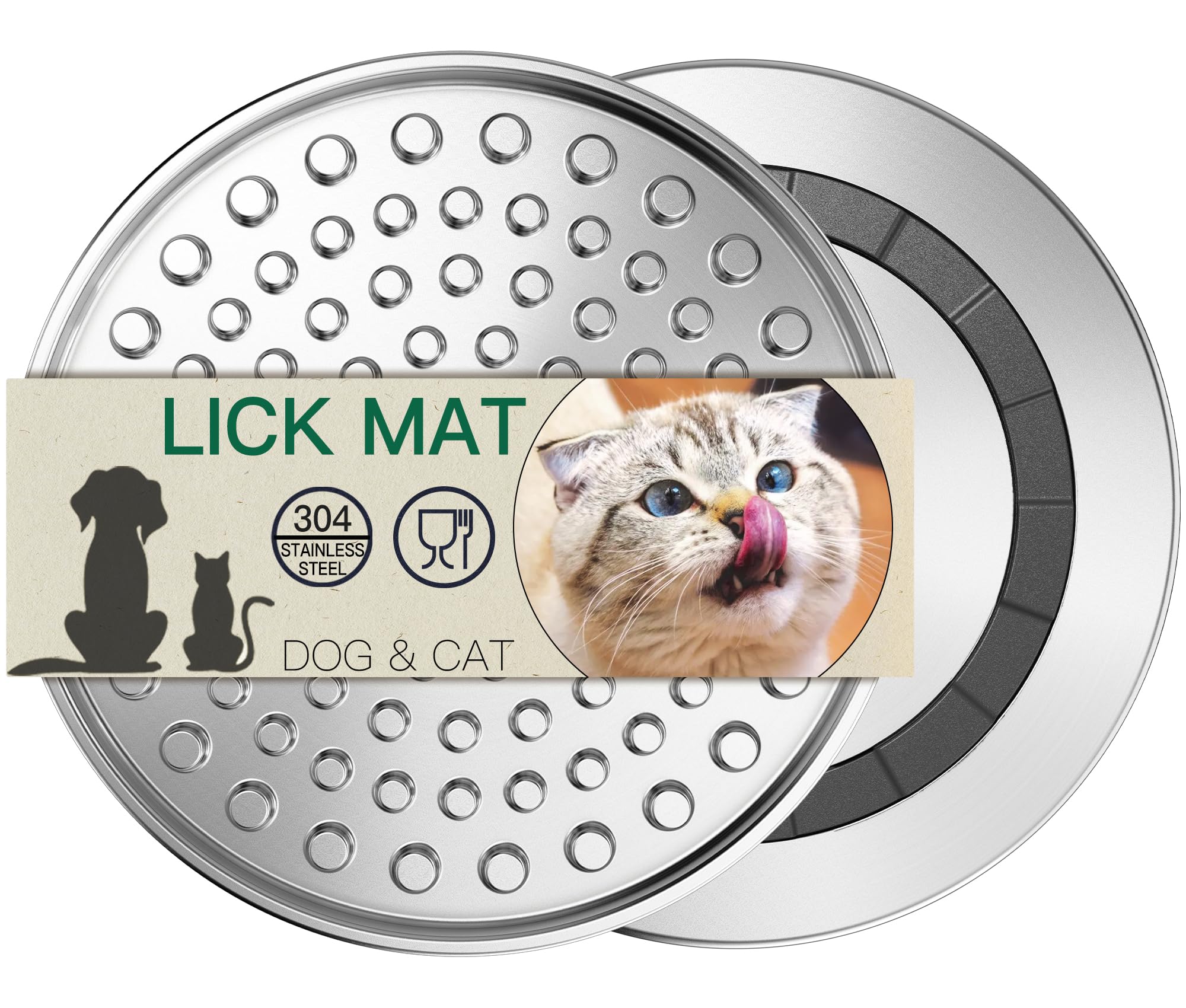 Edelstahl Leckmatte für Hunde & Katzen, rund 20,8 cm Metall Slow Feeder Lick Pad, kausichere Fütterungspad, rutschfeste robuste Basis, Angstreduzierer, Schnurrhaarfreundlich für Katzen