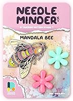 Vista 1 de Awesome Pattern Studio Needle Minder Set - Mandala Bee Magnetic Needle Minder + 2 empujadores de agujas. Pin de esmalte para punto de cruz, bordado