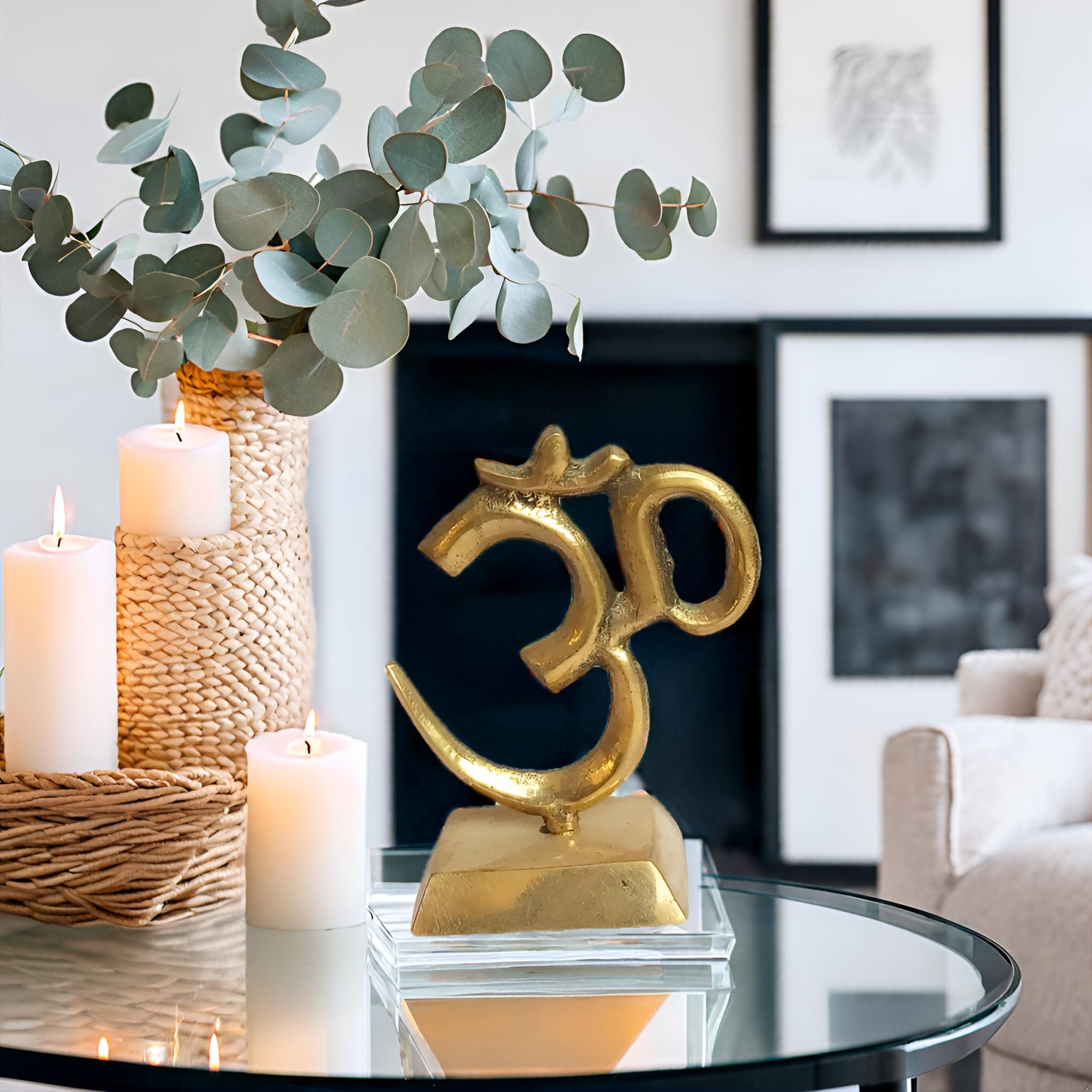 PARIJAT HANDICRAFT Brass Metal Hindu Religious Symbol om Idol Gold Metal Statue for car Dashboard mandir Pooja murti Temple puja Home Decor Office showpiece.(3 Inch)