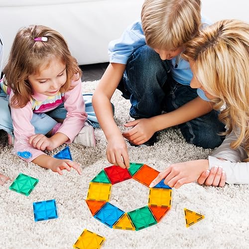 Miniatura 3 de FNJO Azulejos magnéticos, juego de construcción de 52 piezas, bloques de construcción magnéticos, juguetes STEM de construcción para niños