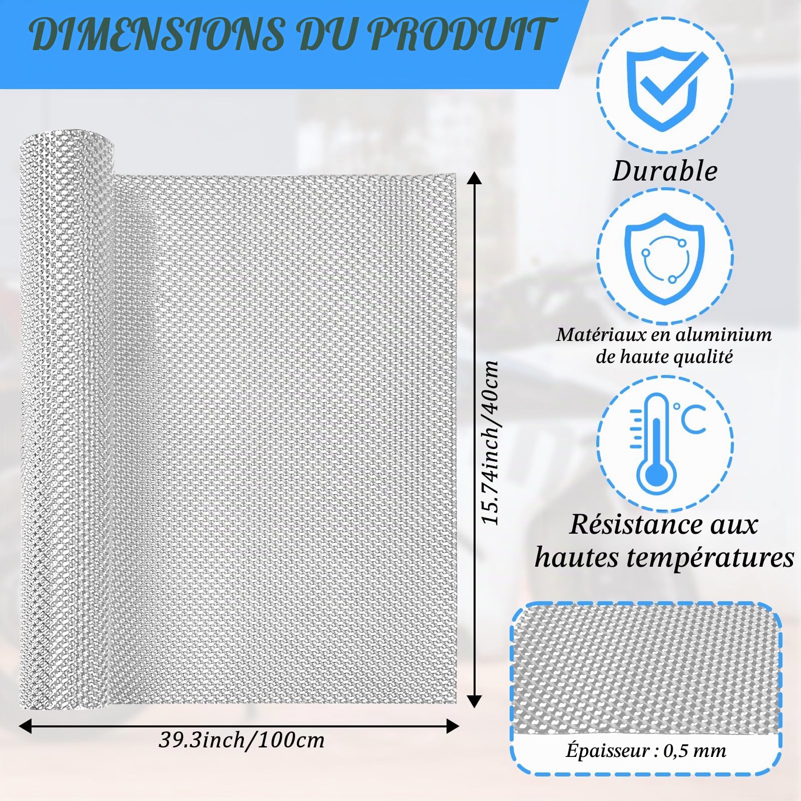 Plaque de protection thermique 100 cm x 40 cm pour véhicule - Plaque de protection thermique ajourée - Kit de réparation de protection thermique pour voiture, sport automobile - Isolation