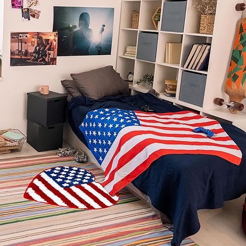Miniatura 4 de Whaline Alfombra de baño para el Día de la Independencia, 4 de julio, patriótica, con forma de corazón, estrellas, rayas, alfombra de baño,