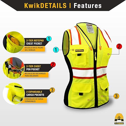 Miniatura 5 de KwikSafety - Charlotte, NC - Chaleco de seguridad para mujer, tiras reflectantes de alta visibilidad, cumple con ANSI y OSHA