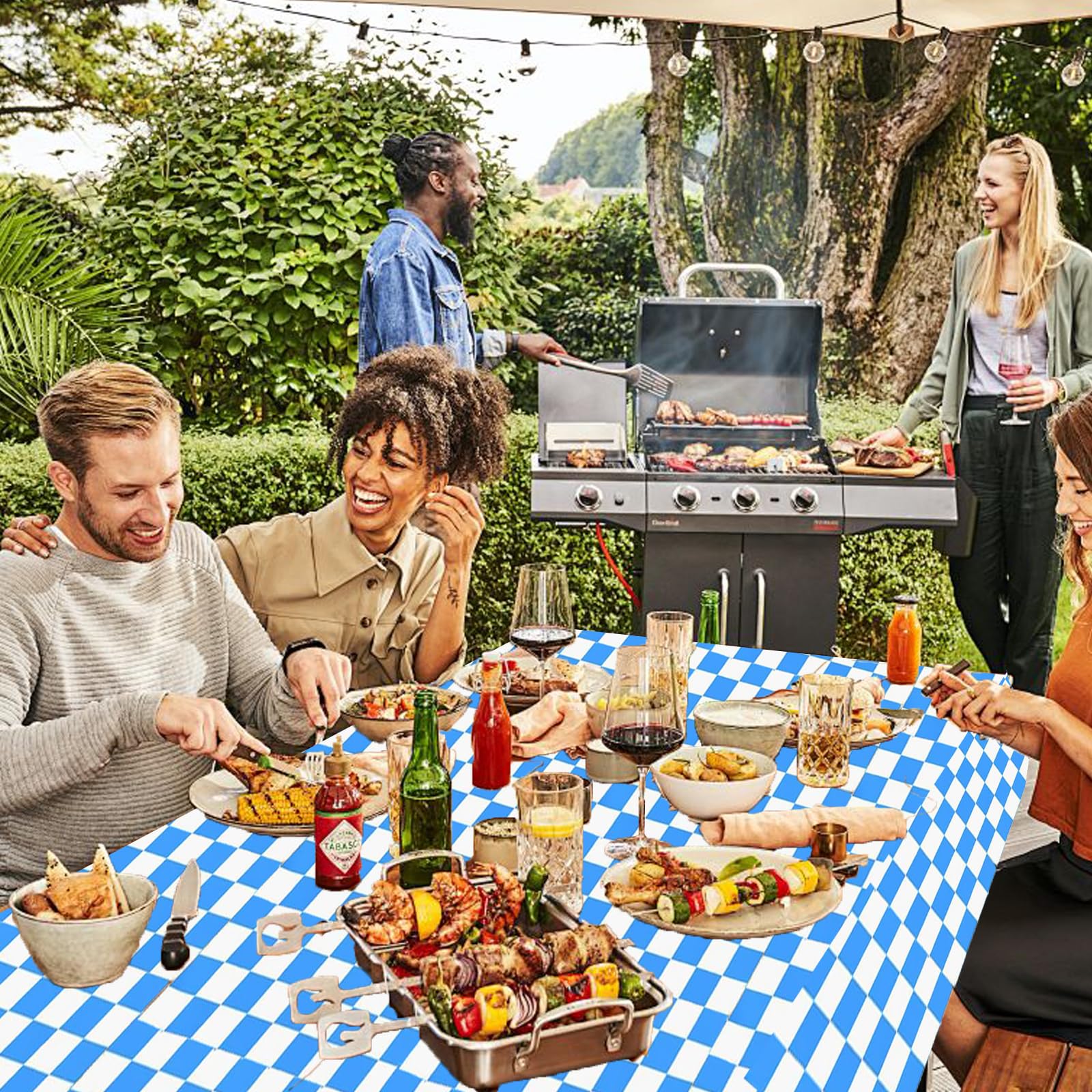 Oktoberfest Tischdecke 137x274cm - Bayerisch Blau Weiß Karo