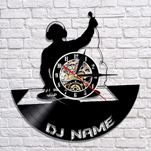 Miniatura 3 de Reloj de pared de disco de vinilo hecho a mano con nombre de DJ personalizado, disco de vinilo, reloj de pared, tocadiscos de DJ, sombras, relojes