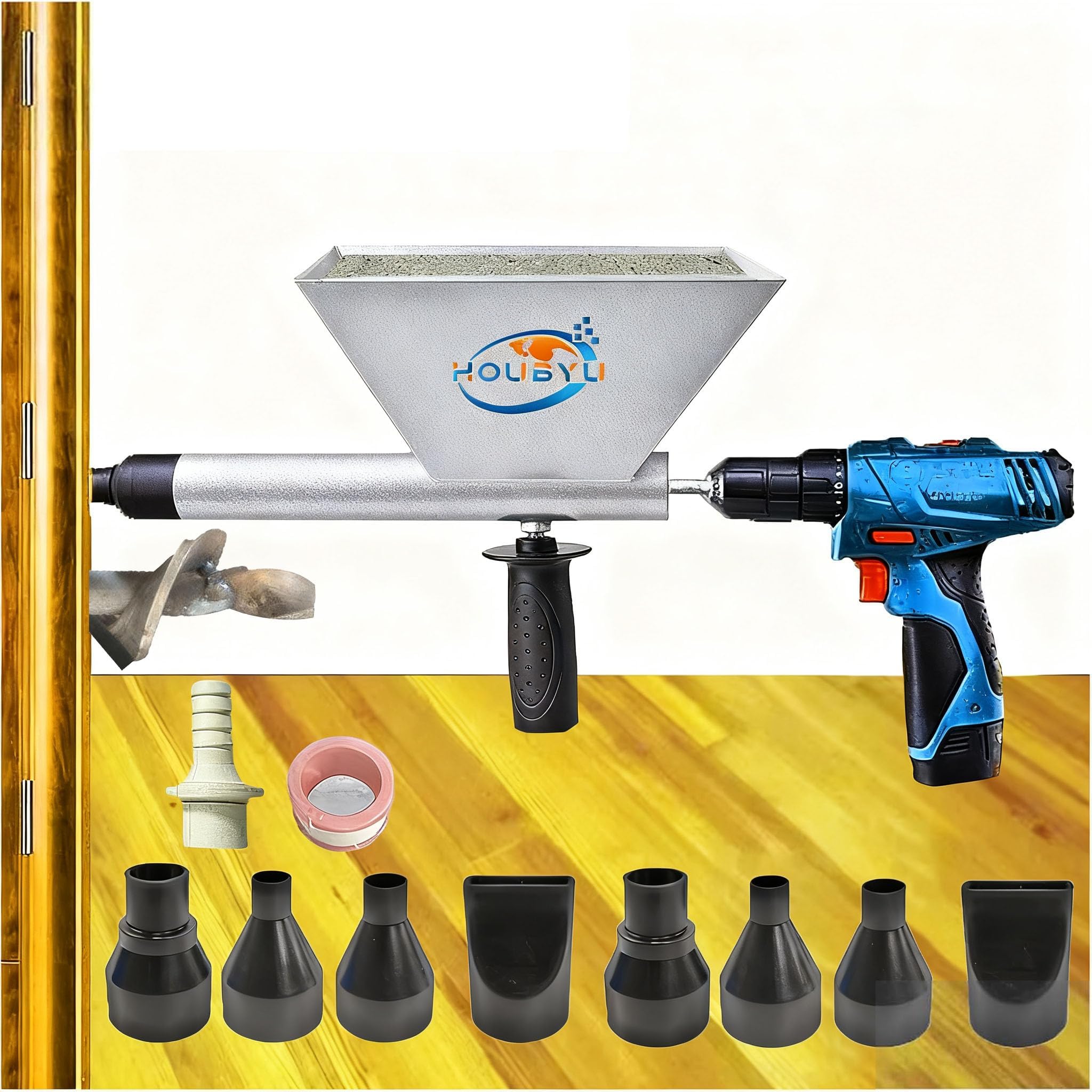 Large Size Auger Mortar Grout Gun Augers Caulking Gun With 9 Nozzles (Without...