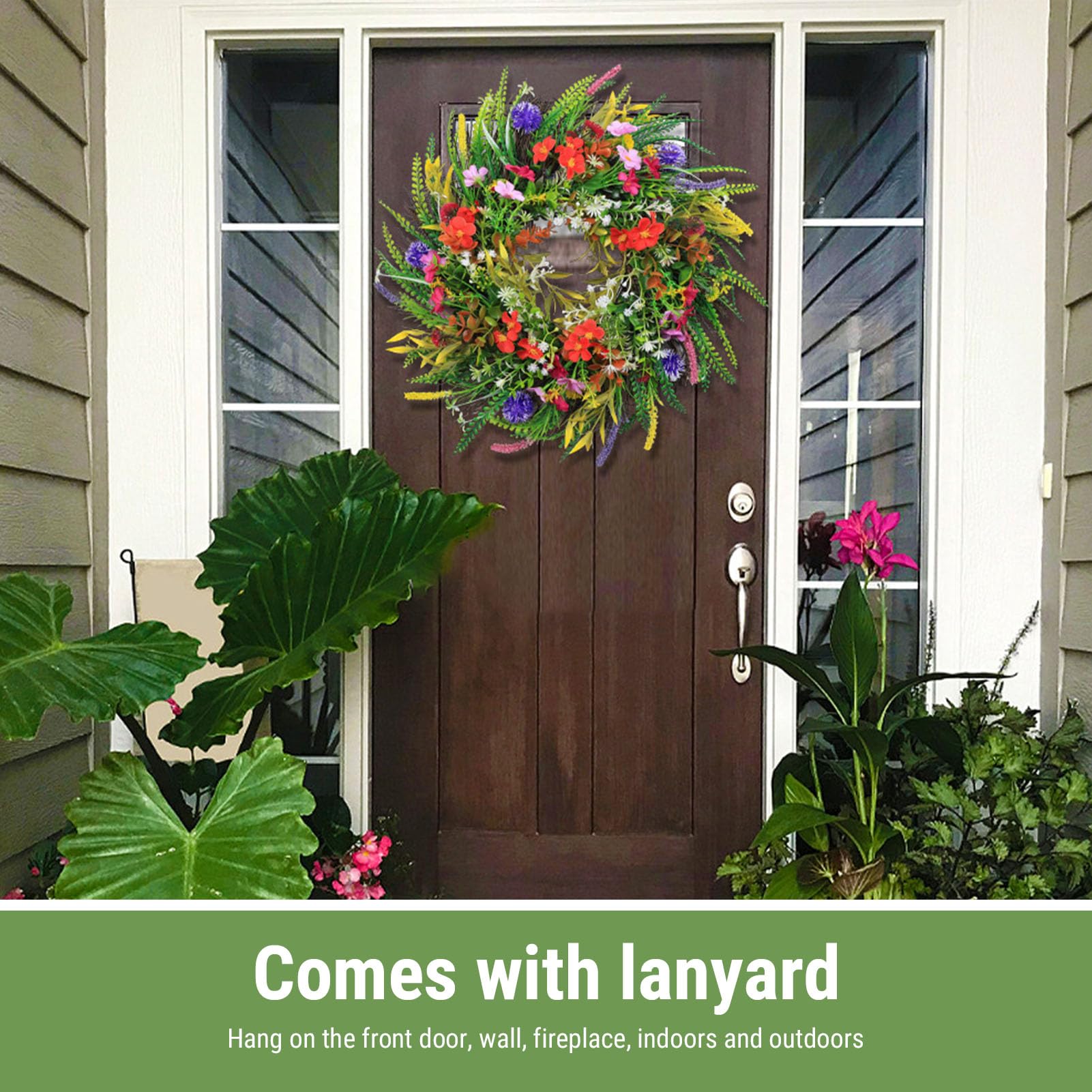 Cocoarm Ghirlanda di Verde Artificiale Decorazione Vibrante per Porta a Molla Facile Manutenzione per Uso Interno Ed Esterno Ghirlanda in Plastica per Porta D'ingresso con da 17,72 Pollici (#1)