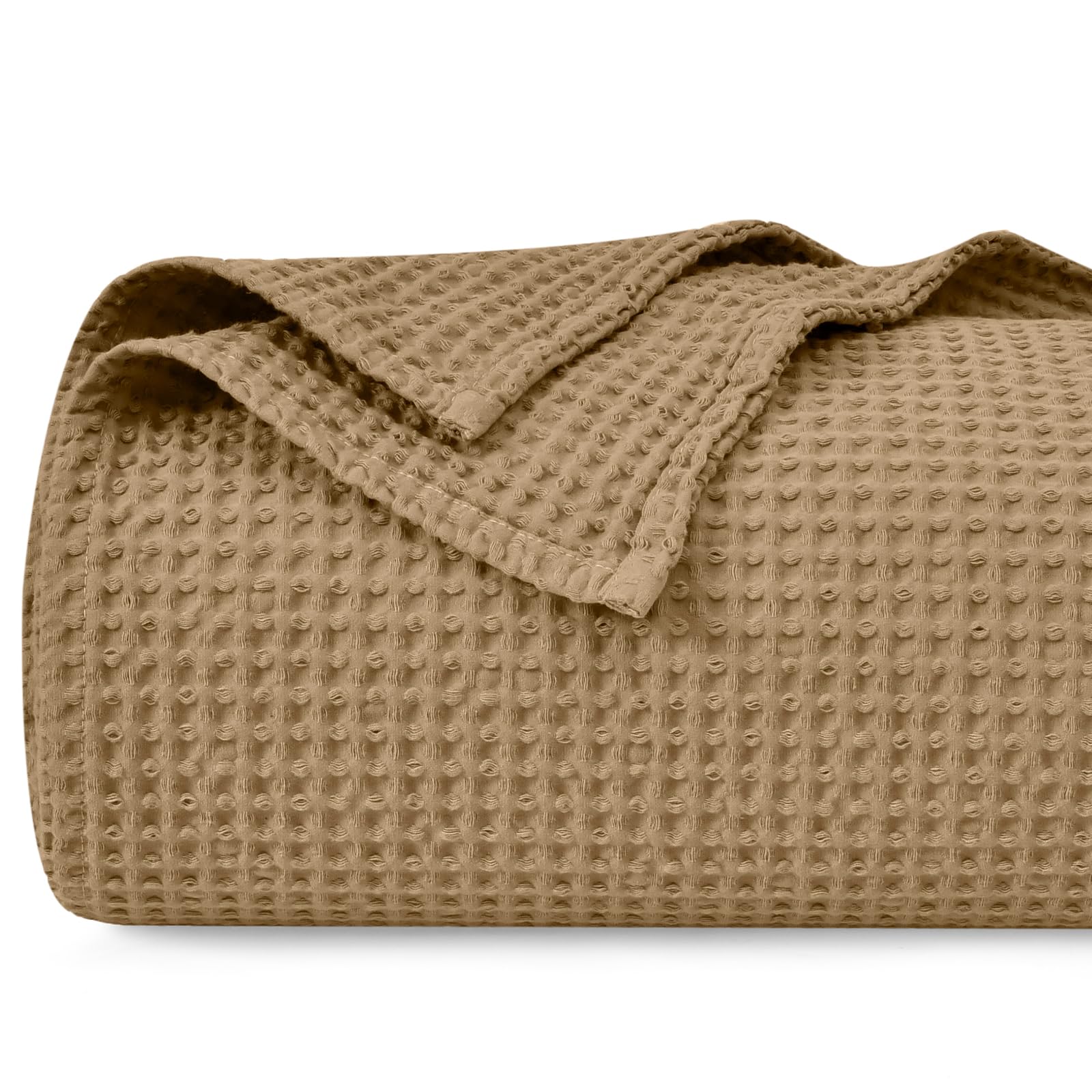 PHF 100% Cotton Waffle Weave Blanket Double Size 150 x 200cm, Pre-Washed Lightweight Breathable Throw Blanket, Oeko-TEX Certified for Bed Couch Sofa, Home Decor, Latte — image 1