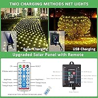 Vista 5 de Luces de Red Solares para Exteriores, 240 LED USB Luces de Malla Blanco Cálido para Arbustos Impermeables, 11.5 pies x 5 pies 8 Modos Luz de Cadena