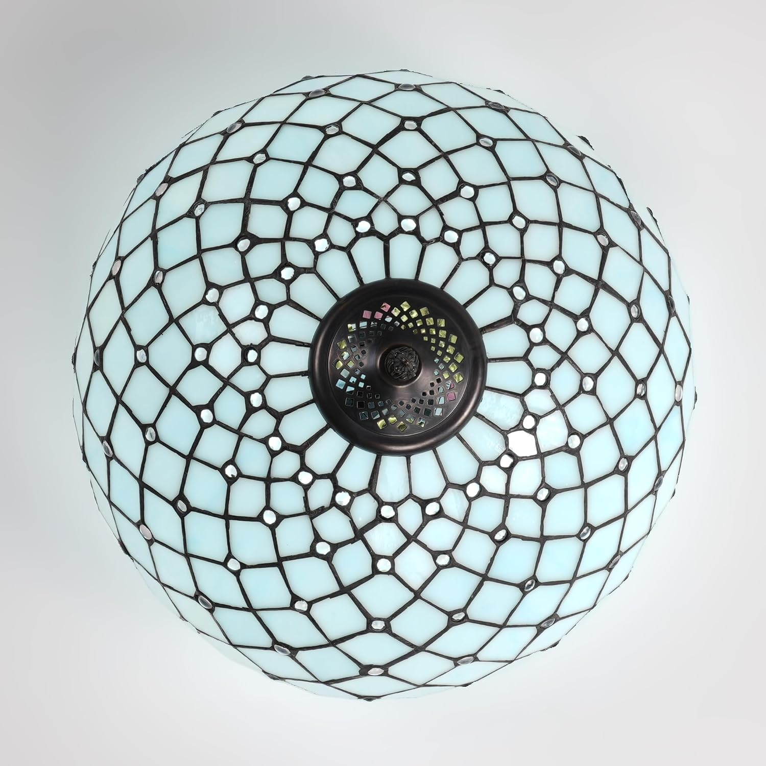 Skyblaze Tiffany Style Ceiling Light Stained Glass Semi Flush Mount Ceiling Light Fixture Beads Pattern Close to Ceiling Light Vintage Light Blue Ceiling Lighting for Foyer Hallway Bedroom (15.7 Inch)
