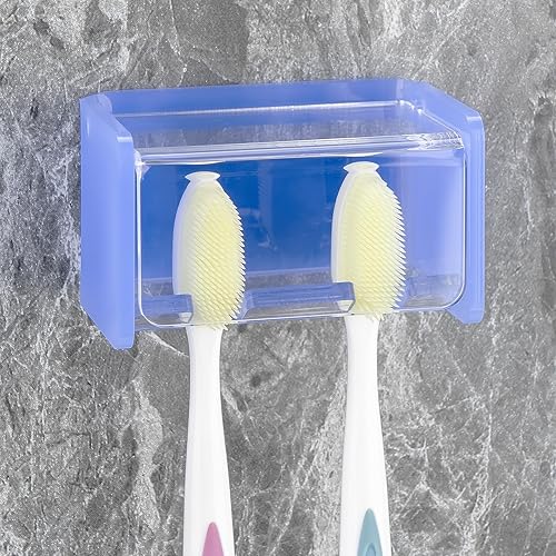 Soporte para cepillos de dientes montado en la pared con cubierta para baño, 2 ranuras organizador de almacenamiento de cepillos de dientes para