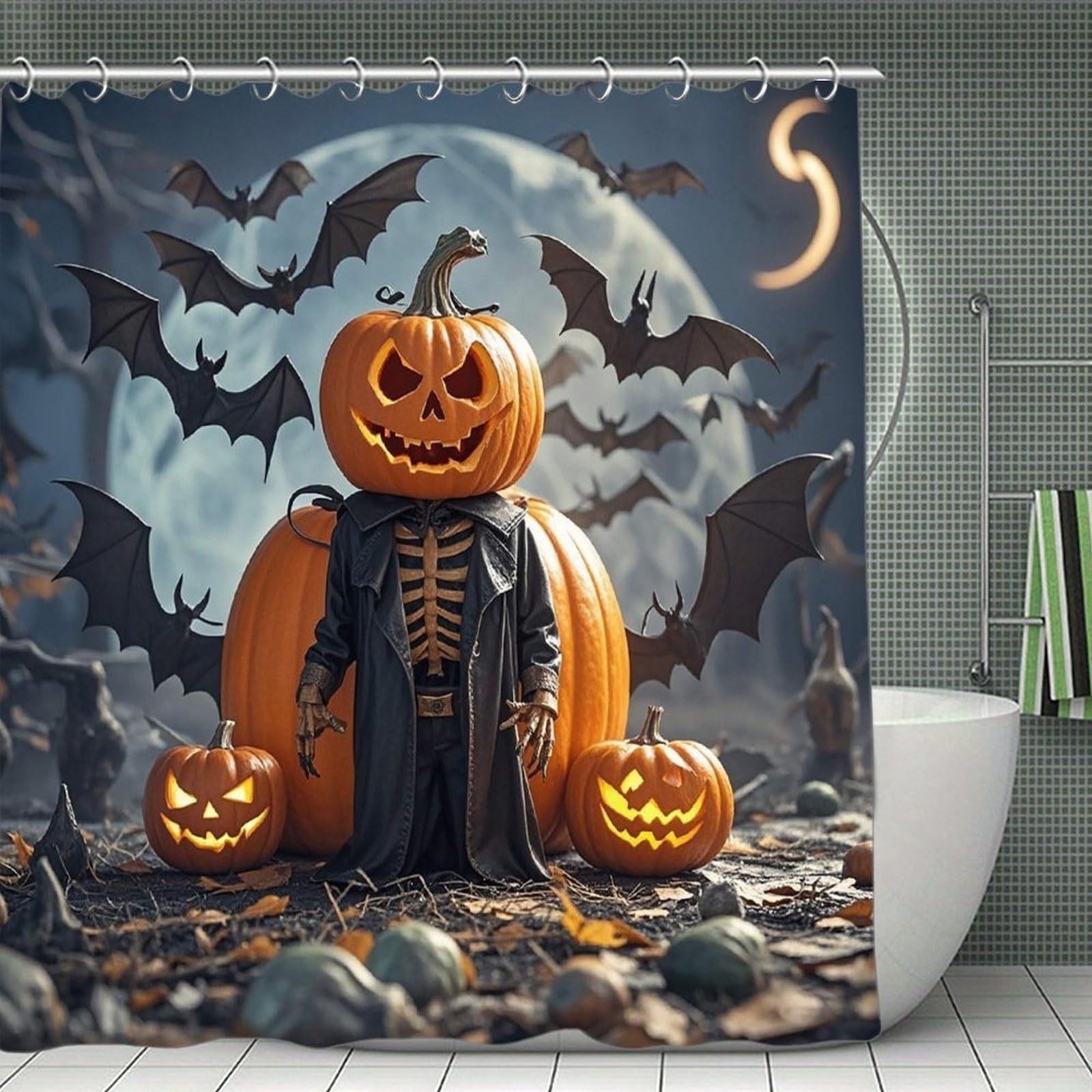 FekiLoot Halloween Funny Pumpkin Head Puppet Shower Curtain Minimalist Thick Bathroom Curtain Washable Modern Bathroom Shower Curtain Heavy Duty Waterproof Cloth Bath Curtain with Hooks 70.8"x70.8"