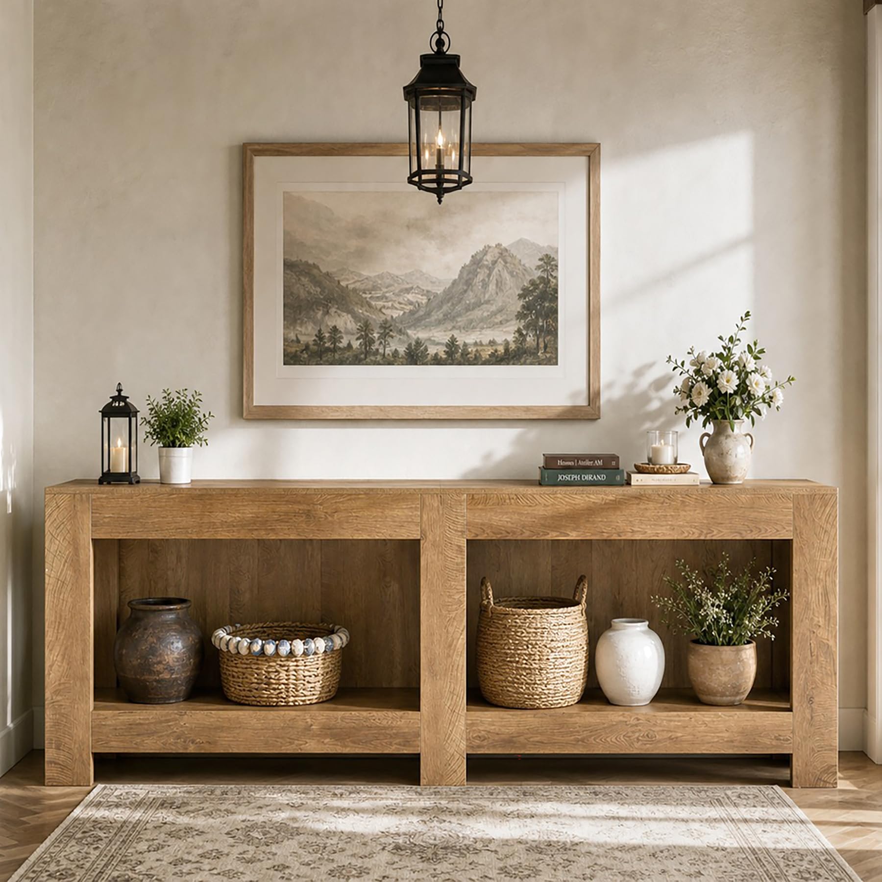 Tribesigns Konsolentisch mit Stauraum 200cm, Landhaus-Stil, Flur Wohnzimmer | Holz, einfache Montage, platzsparend, für hinter Sofa oder Flur, 200 cm breit, Stauraum, rustikales Braun