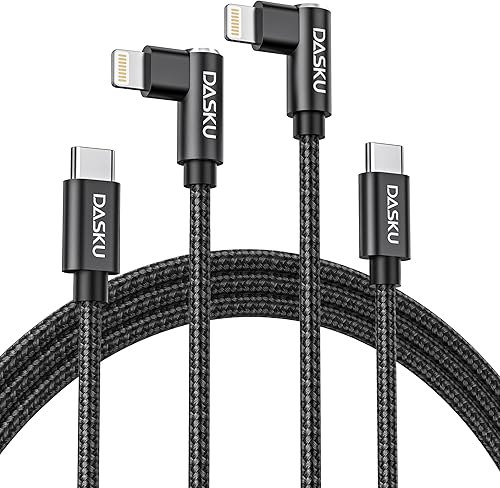 Cable USB C a Lightning [certificado Apple MFi] Cargador de iPhone de carga rápida, paquete de 2 unidades de 10 pies de largo, nailon de 90 grados