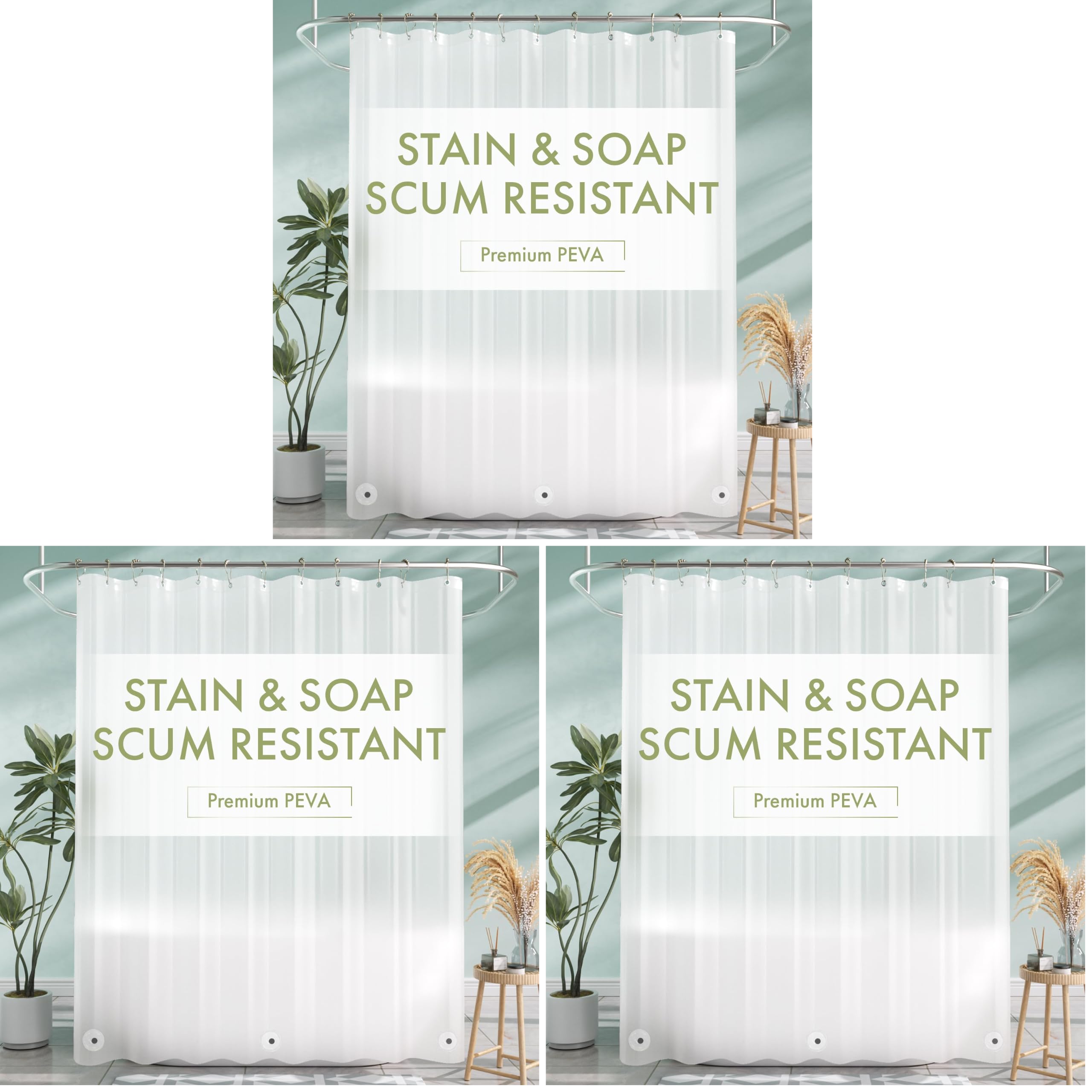 AmazerBath Extra Long Shower Curtain Liner, Plastic Shower Liner 84 Inches Long, Frosted PEVA 72x84 Shower Curtain Liner, Cute Waterproof 84 Inch Shower Curtain Liners with 3 Magnets (Pack of 3)