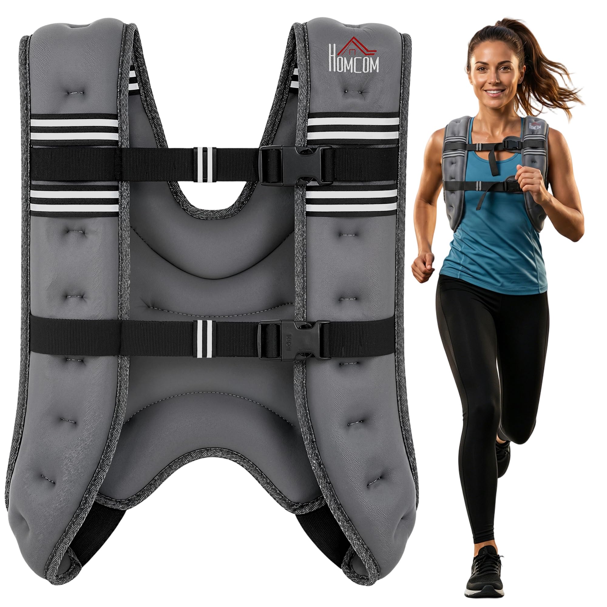 HOMCOM 10KG Weighted Vest for Men Women Running Vest Grey