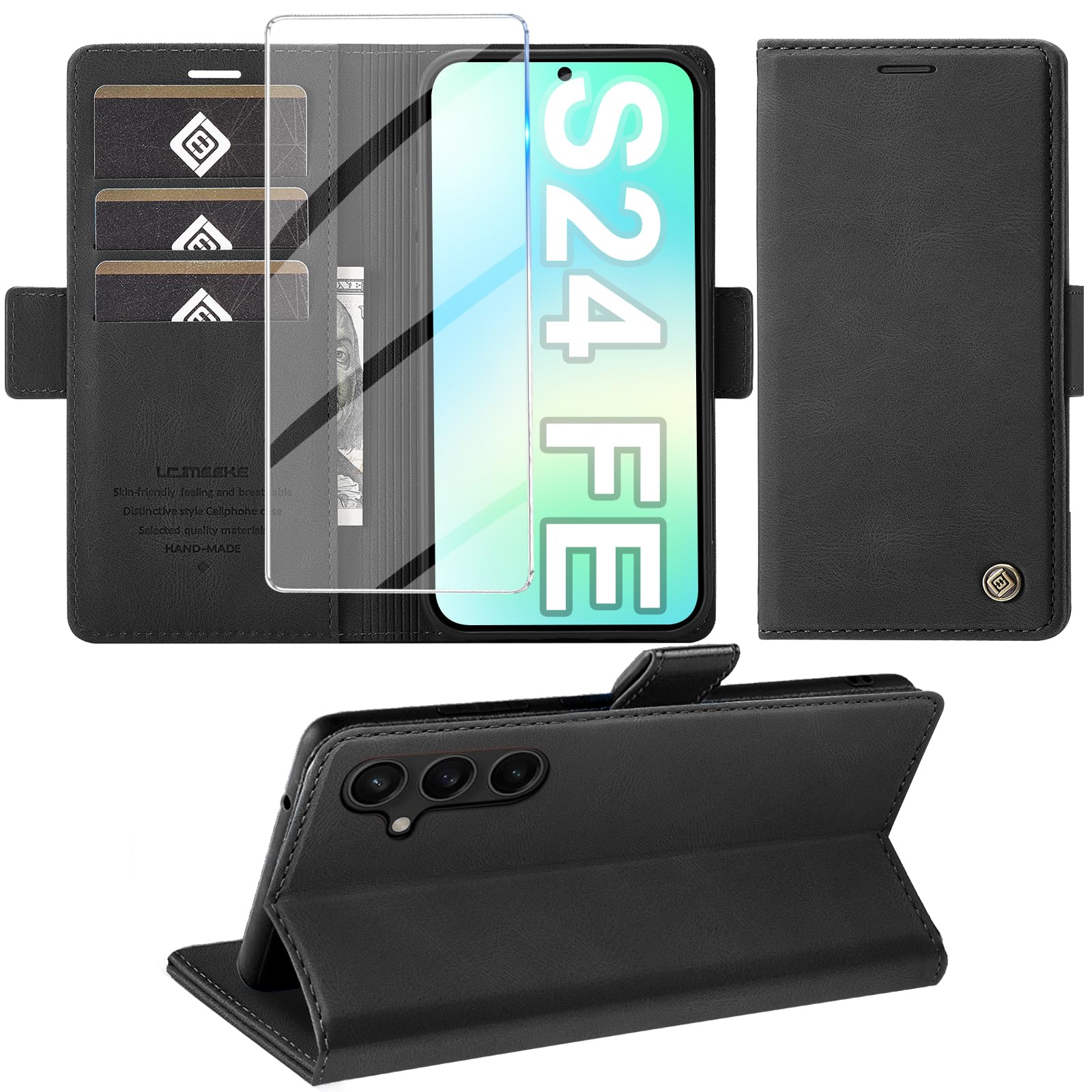 Giyer Handyhülle für Samsung Galaxy S20 FE/S21/S21 FE/S22/S23/S23 FE/S24/S24 FE/S25 5G Hülle mit Schutzfolie, Standfunktion Kartenfach Wallet