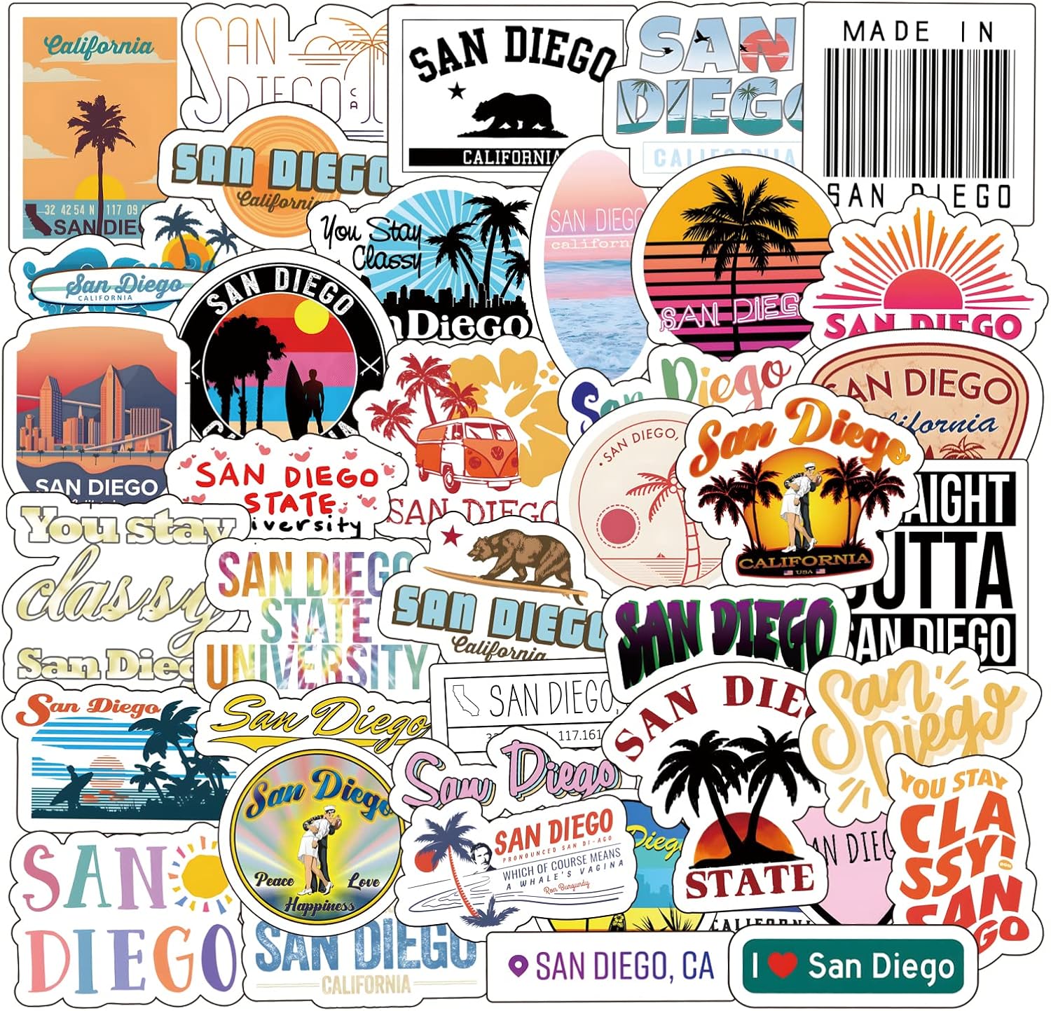 San Diego Stickers 63Pcs San Diego City Stickers Vinyl