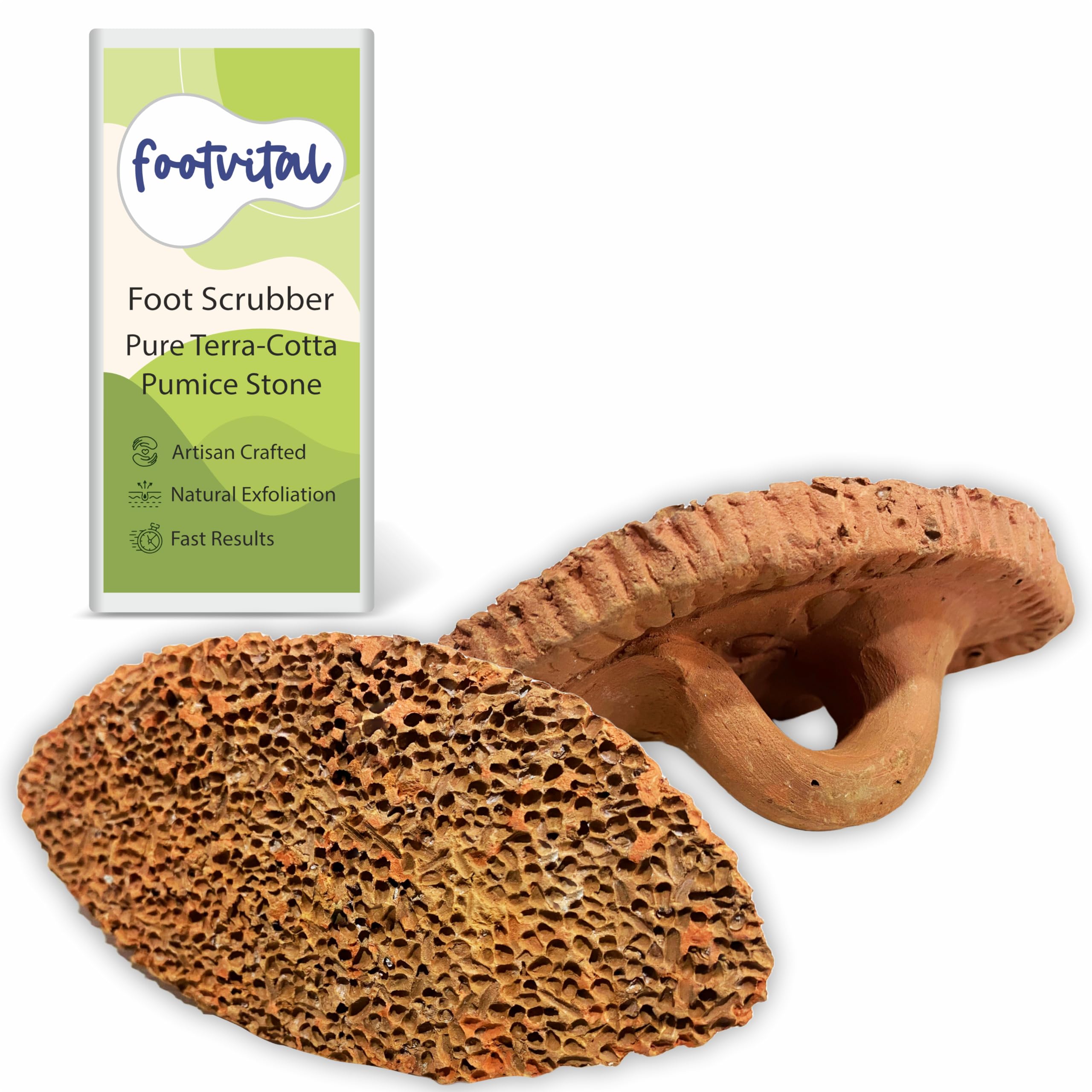 FOOTVITAL Foot Scrubber (1-Sided with Handle) | Pure Terra-Cotta Pumice Stone Pedicure Scraper | Natural Exfoliation | Artisan-Crafted for Smooth, Beautiful Feet - Image 2 thumbnail