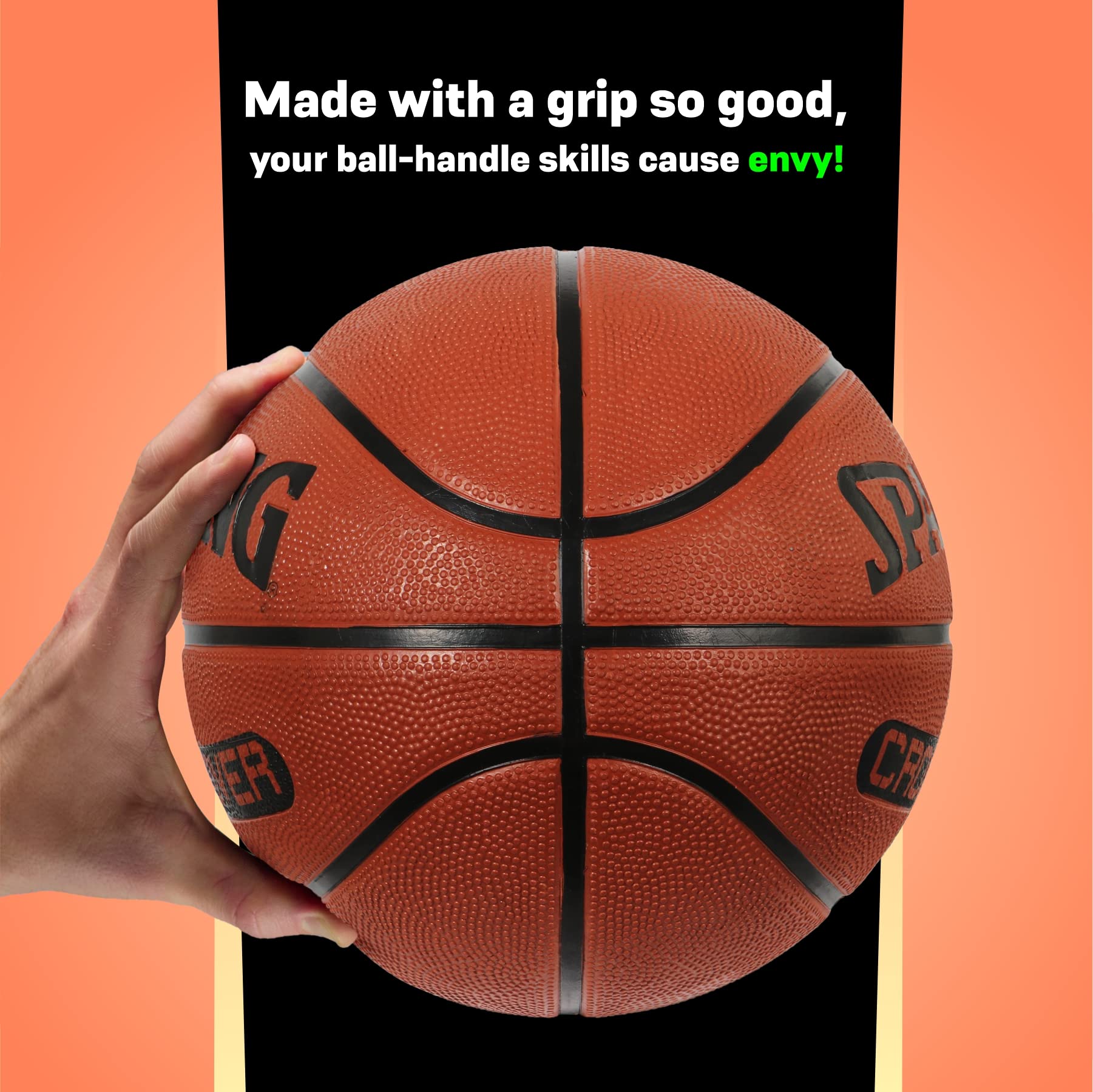 Spalding Crossover Rubber Moulded Indoor/Outdoor Basketball With Rubber Bladder, Brick, Size: 6 (Suitable for Practice/Match/Training) + Free Air Needle 2