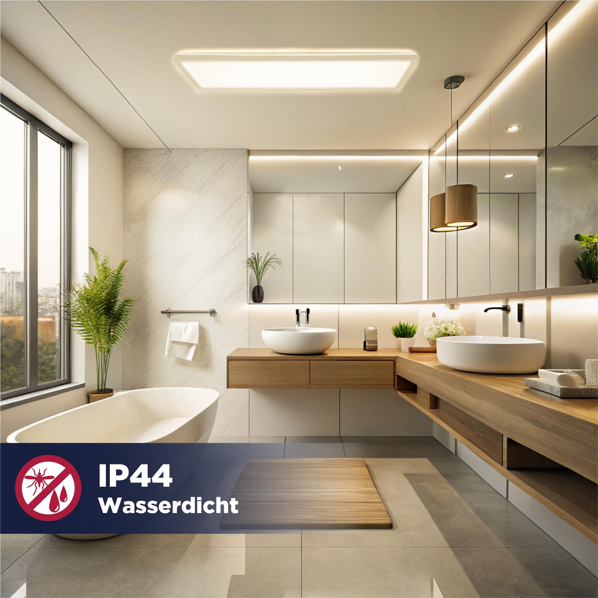 BestLuz Deckenlampe LED Deckenleuchte, Dreistufige CCT 3000K/4000K/6500K 58x20CM 24W 3000LM IP44 Deckenleuchte Flach mit Backlight-Effekt LED Panel für Wohnzimmer Küche Badezimmer, (2 Stück)