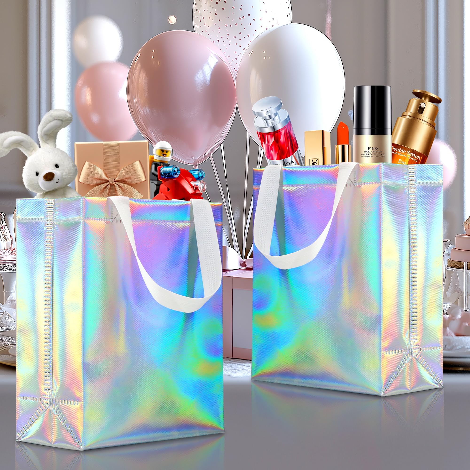 KeerxunBag 12pcs Reusable Gift Bags（Includes Tissue Paper） Gift bag with handle Birthdays Parties Holidays Weddings Medium 10x4x8in colorful