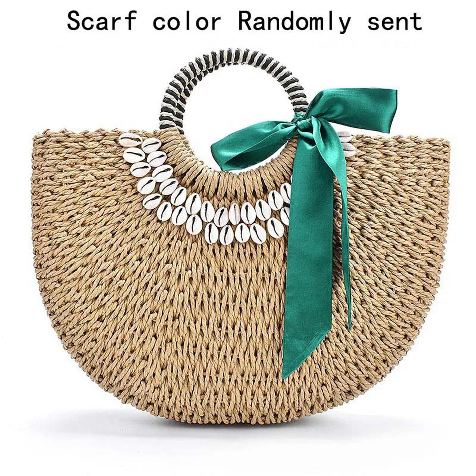 Borsa Paglia Moda Fashion Creative Shell Moon Bag Straw Bag Straw Bols-Beige Grande