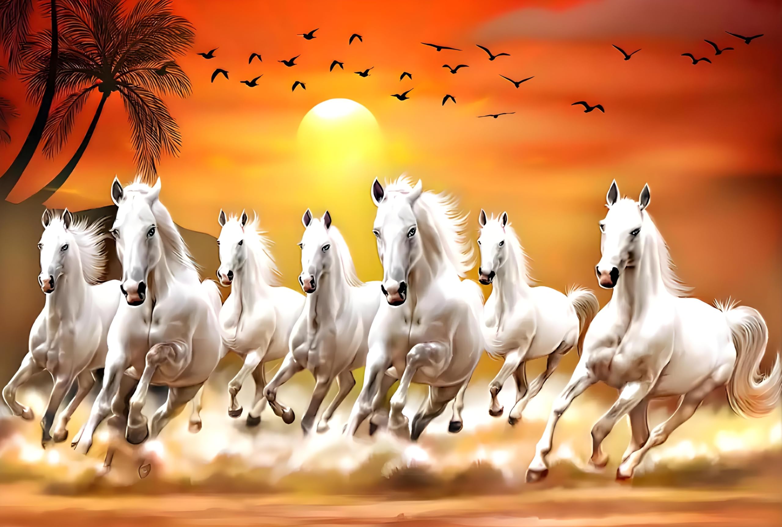 Seven White Horses Running Vastu Vinyl Sticker, 12x18 inch, Self-Adhesive Wall Décor Poster, Living Room, Bedroom, Office, Feng Shui Good Luck Symbol (C)-image-9