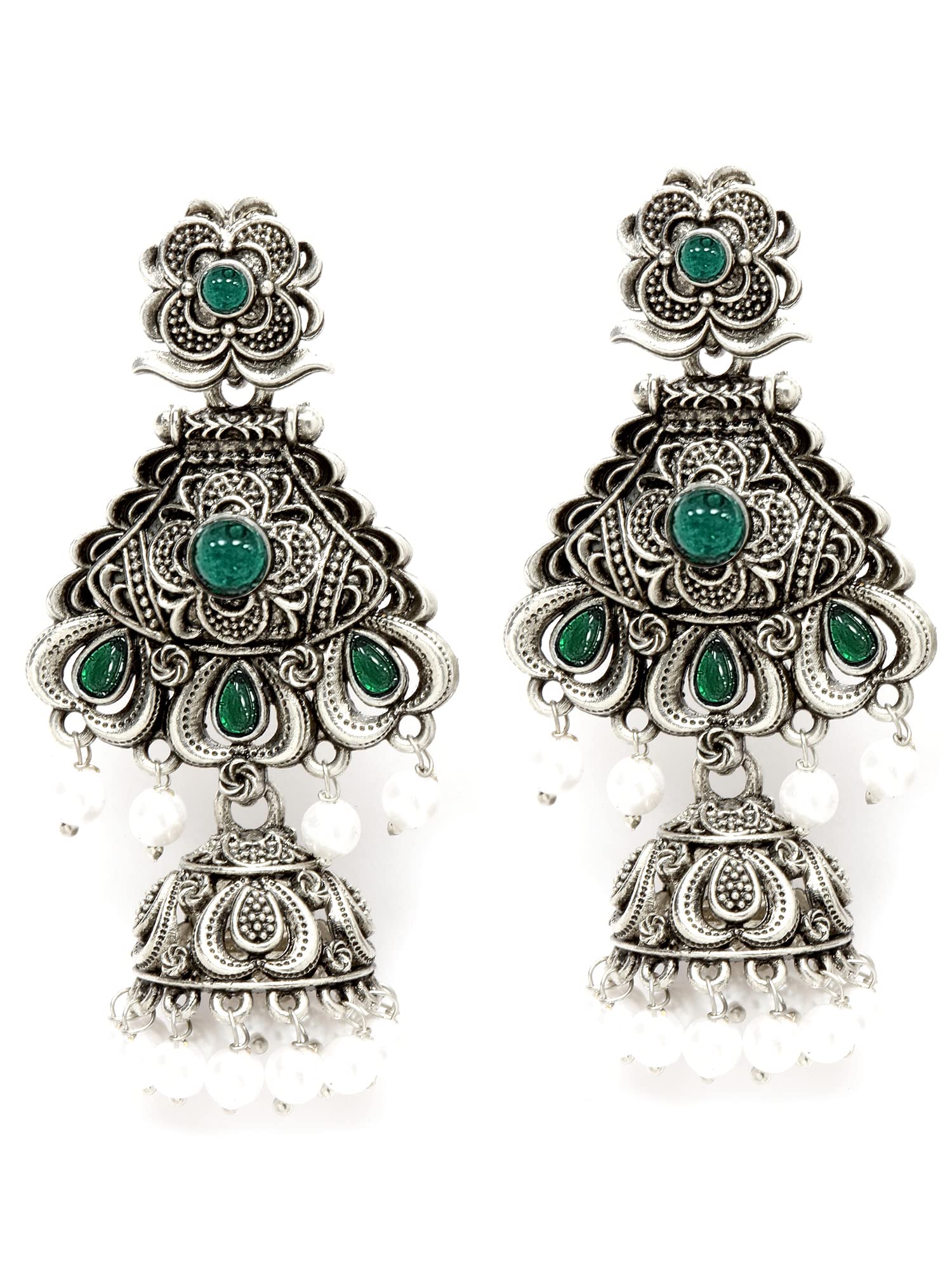 Karatcart Oxidised Silver Green Stone Studded Dangler Jhumki Earrings for Women (B0BRSTM46W) Amazon Price History, Amazon Price Tracker