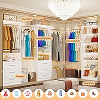 Vista 6 de Closet System with 3 Sets, Max 189"L Closet Organizer with 6 Drawers & 8 Shelves, Customizable Modular Closet Organizer System with 5 Hanging Rods