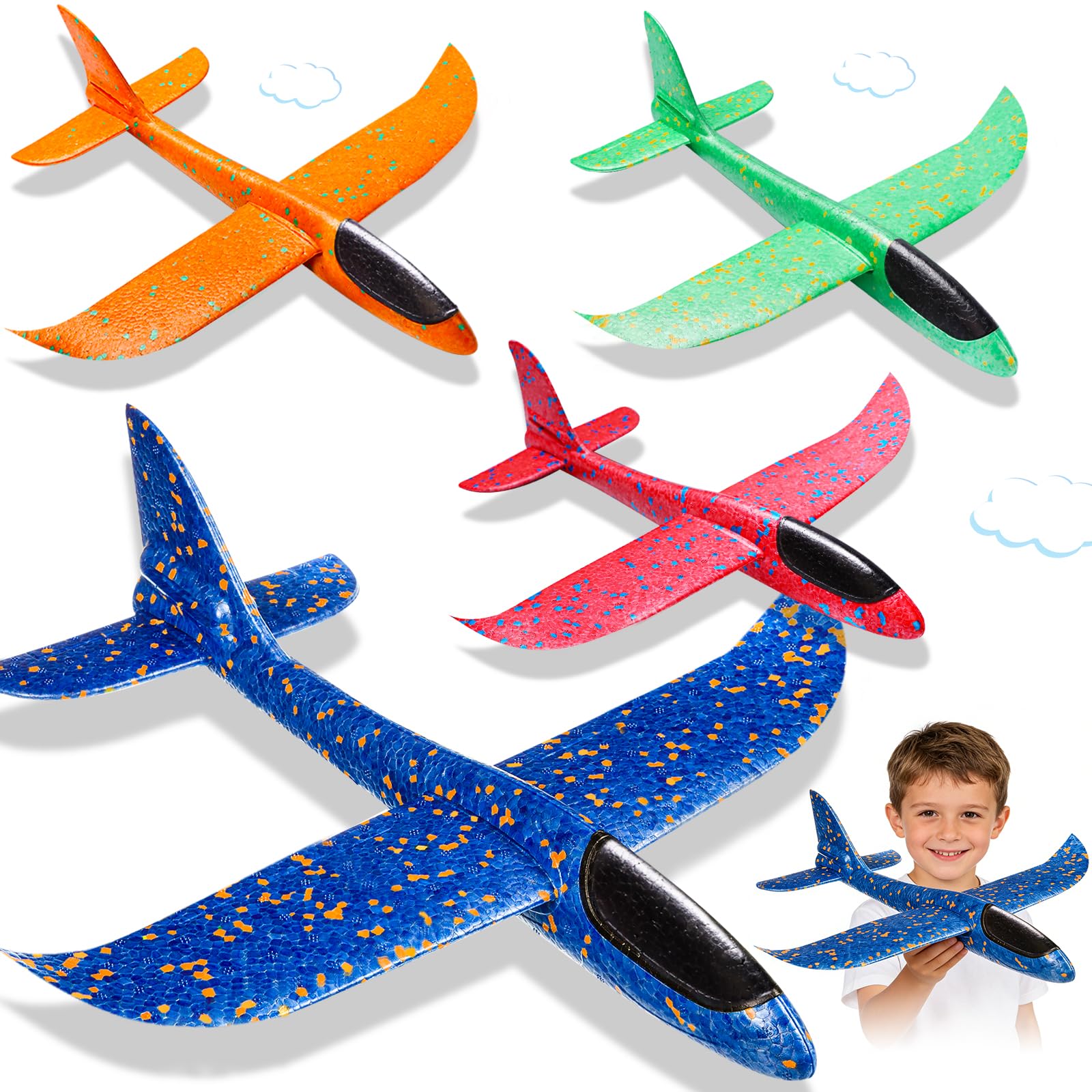37cm Glider Planes for Kids - 4PCS Foam Plane Toys, Polystyrene Airplane for Kids, Garden Outdoor Games Toys, Family Outdoor Sport for 3 4 5 6 7 Year Old Boys Girls Birthday Gifts, 14.57 Inch