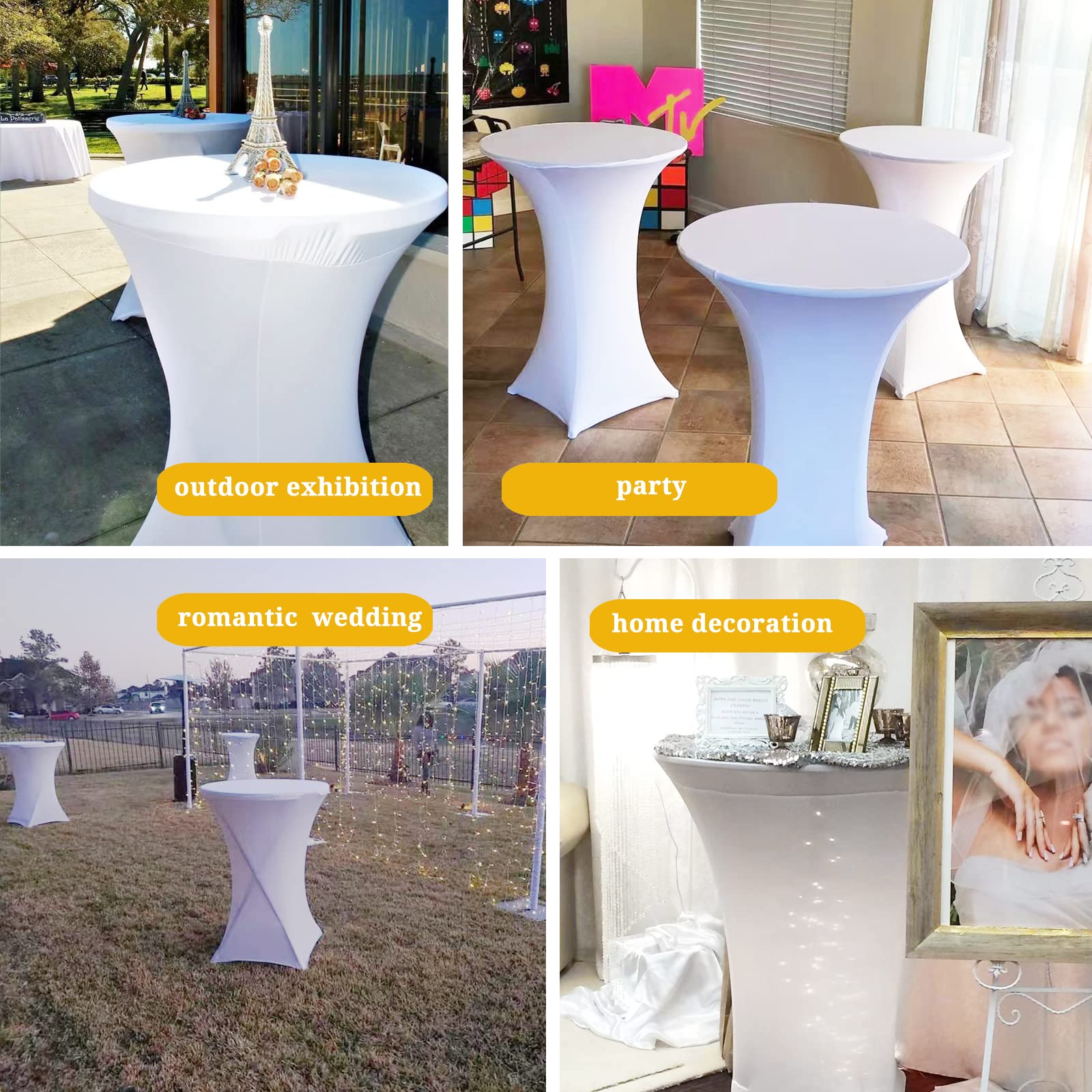 10Pcs tovaglie da cocktail elasticizzate ad angoli quadrati in spandex 80x 110cm tavolo alto bianco attrezzato, tovaglia rotonda da cocktail per banchetti da cocktail per matrimoni da bar (bianco)