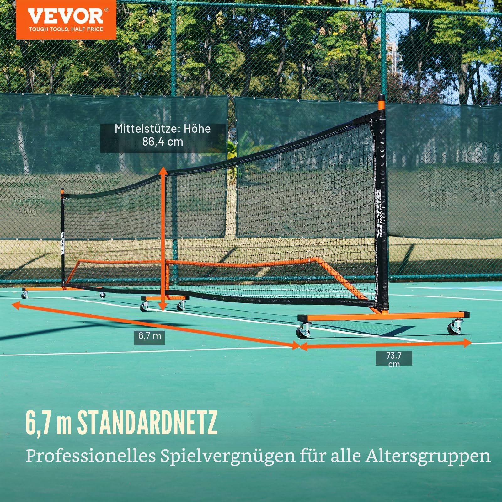 VEVOR Pickleball-Netz-Set, tragbares Pickleball-System in regulärer Größe mit Taschen, Bällen, Paddeln, Rädern und Spielfeldlinien, wetterbeständigem Metallrahmen und PE-Netz, für die Einfahrt im Hint