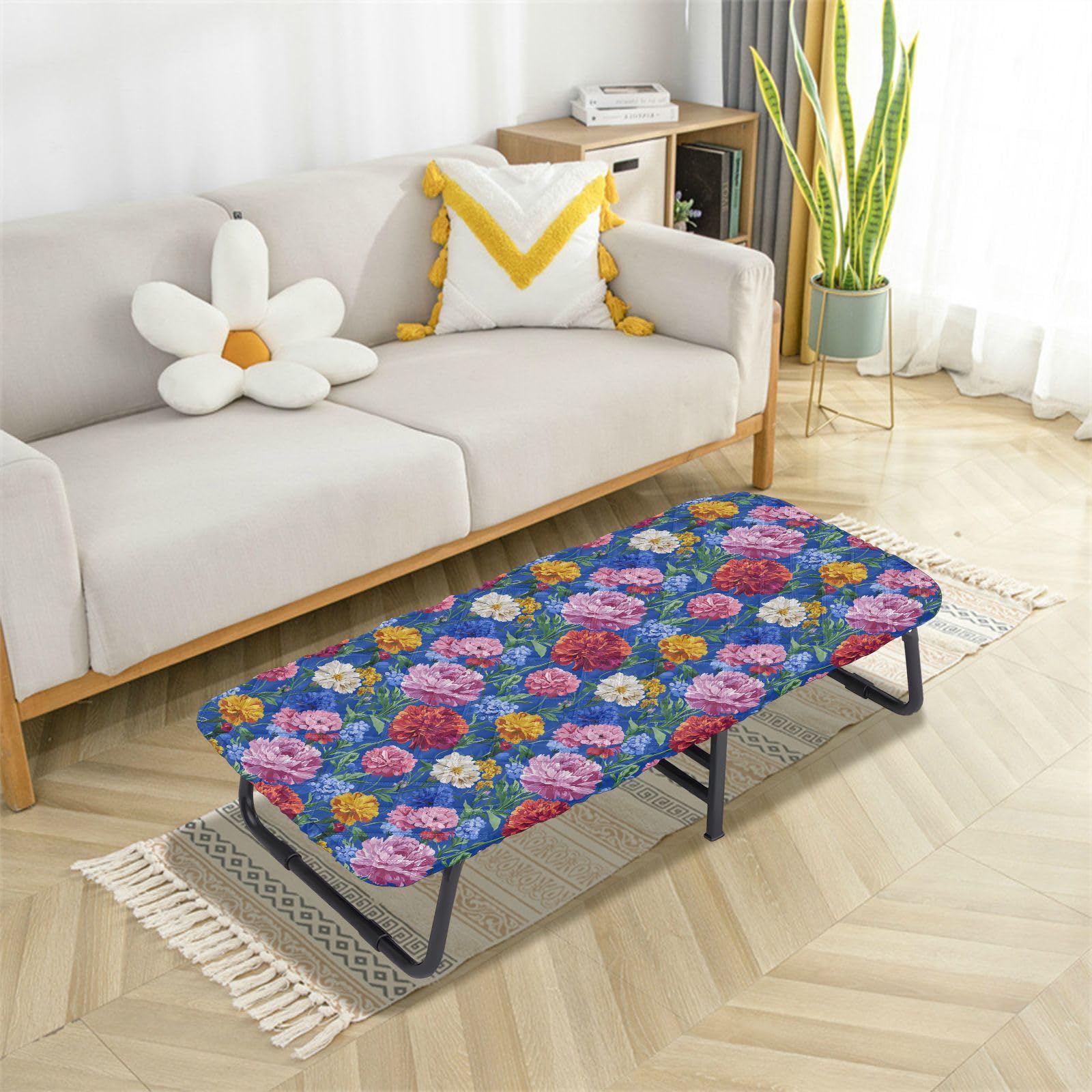 Peach Yellow Peonies Flowers Blue Portable Toddler Bed Sheet Washable Cot Sheet for Small Toddler Bed for Children Sleeping Cot 50' x 25' (Bed Not Included)