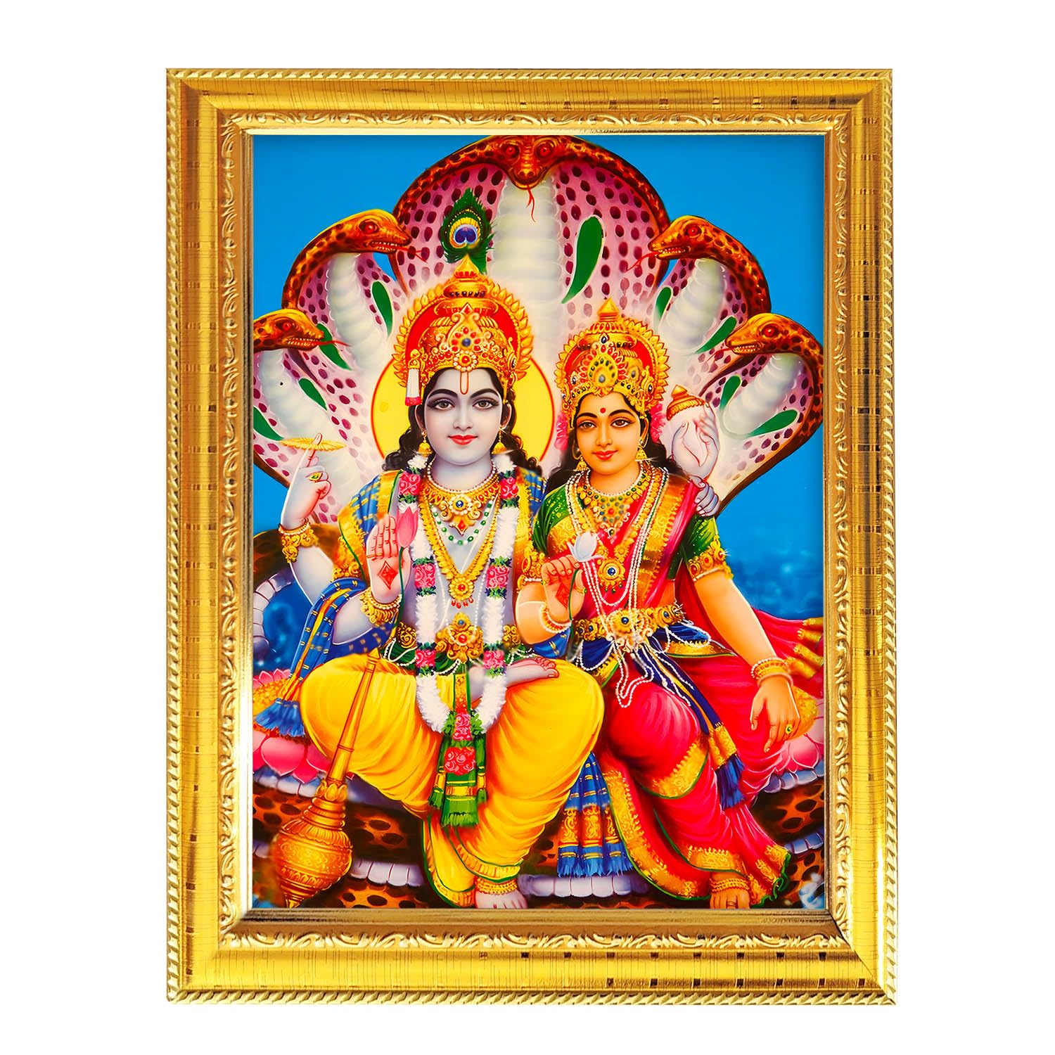 Fashnkart Lord Vishnu Lakshmi Elegant Hindu God Golden Photo Frame Decorative Frame For Divine Images & Religious Art, Perfect For Home & Office 8.3X6.5
