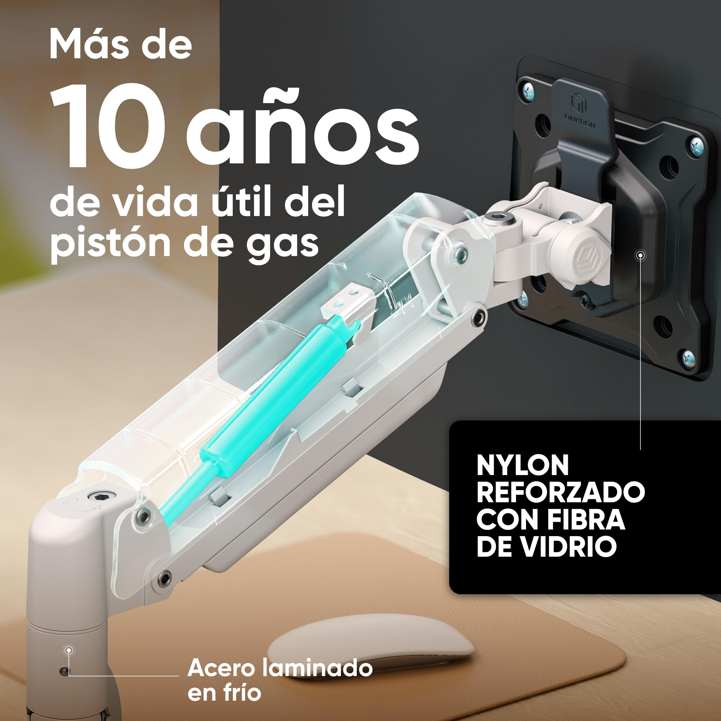 ONKRON Soporte Monitor Escritorio 13"-32", 10 kg, máx VESA 100x100, G80-BW | Brazo monitor blanco, altura ajustable, giratorio 180°, inclinable, rotación completa; para oficina y setup gaming