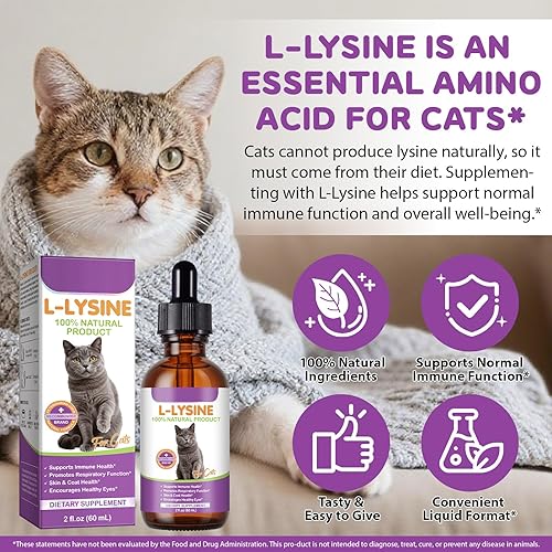 Miniatura 7 de Gotas de L-lisina para gatos, 2.0 fl oz, apoyo natural para la salud ocular y respiratoria, sabor a pollo, sin granos y sin gluten, con extractos de