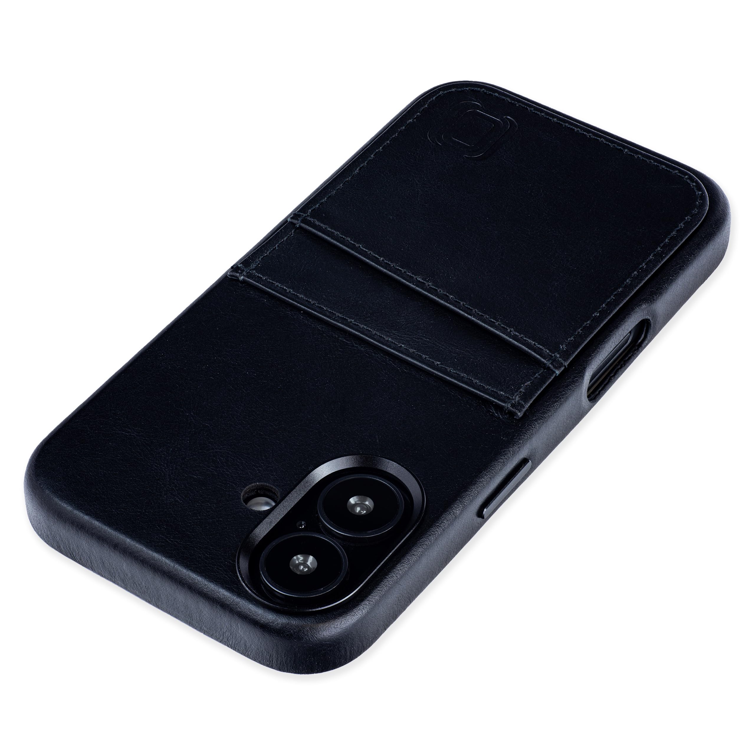 Dockem Custodia per Carte in Vera Pelle per iPhone 16 con Piastra Metallica Integrata per Magnetico, Portafoglio Cucito con 2 Tasche per Carte di Credito (Nero, M2GL)
