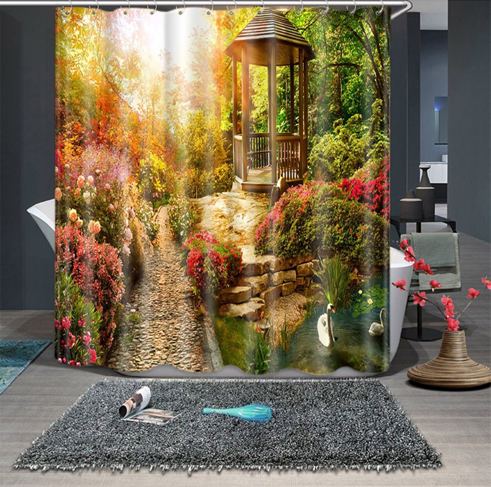 Rideau de douche original KnSam paysage vert 3D tissu imperméable 180x180 cm