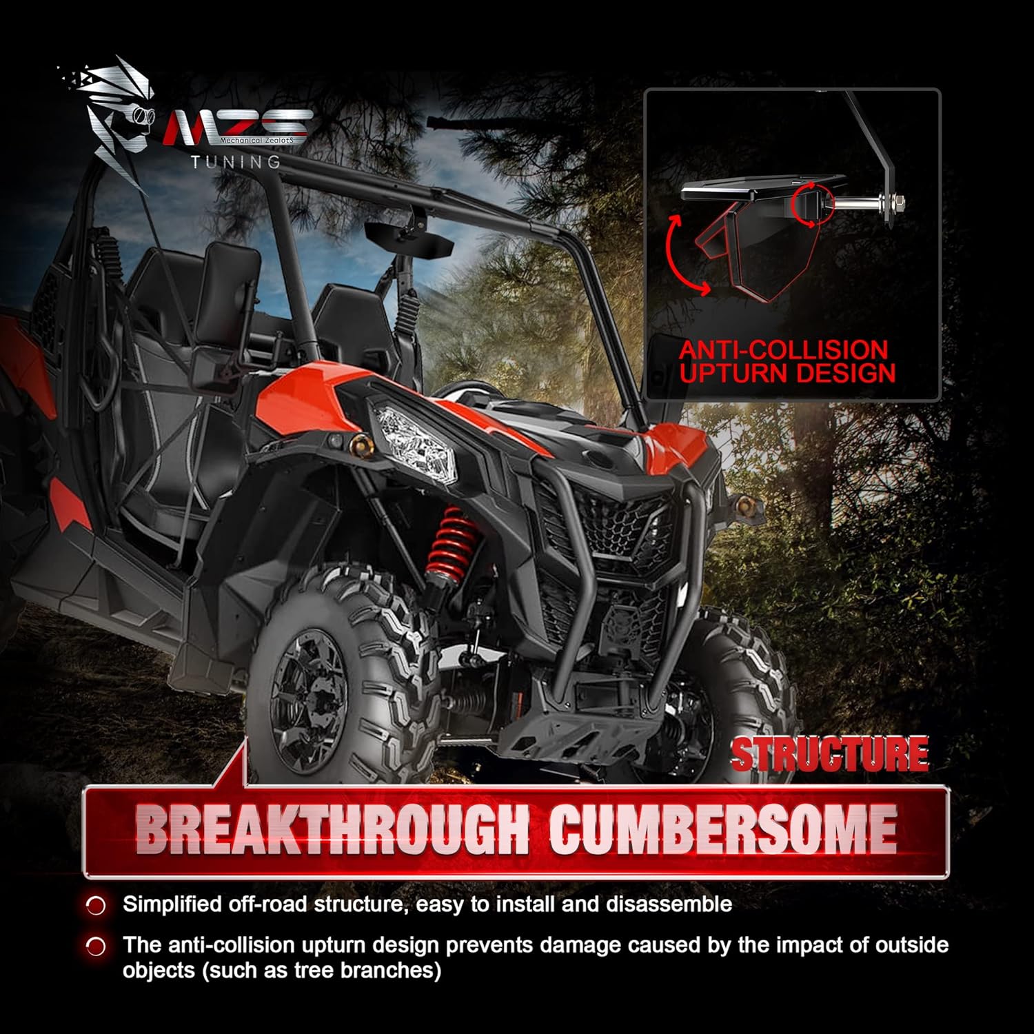 MZS Aluminum UTV Center Rear View Mirror, Maverick Trail Rrarview Mirror Adjustable Black Compatible with 2018-2026 Maverick Trail and Sport / 2021-2026 Commander/MAX Accessories 715004924 715003638