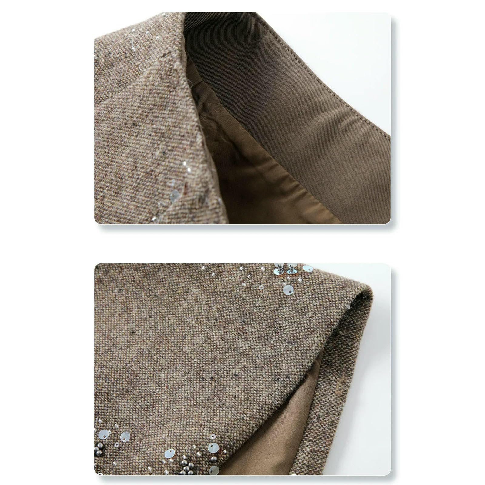 Rock Damen-Minirock, Pailletten, Hohe Taille, Lässig, Kurze Röcke, Damenkleidung, Büro, Damenmode, Party, Faldas, Braun-grau-l