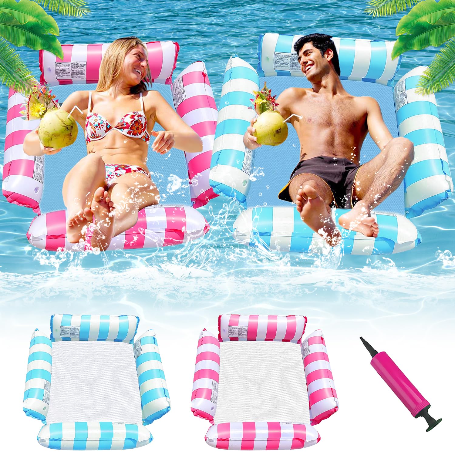 Flotador Plegable, 2 Piezas 4 en 1 Hinchables Piscina, Hamaca Flotante Piscina, Piscina Plegable Colchoneta Flotador, Hinchable Plegable Flotador Piscina, para Adultos y niños Fiesta en la Piscina