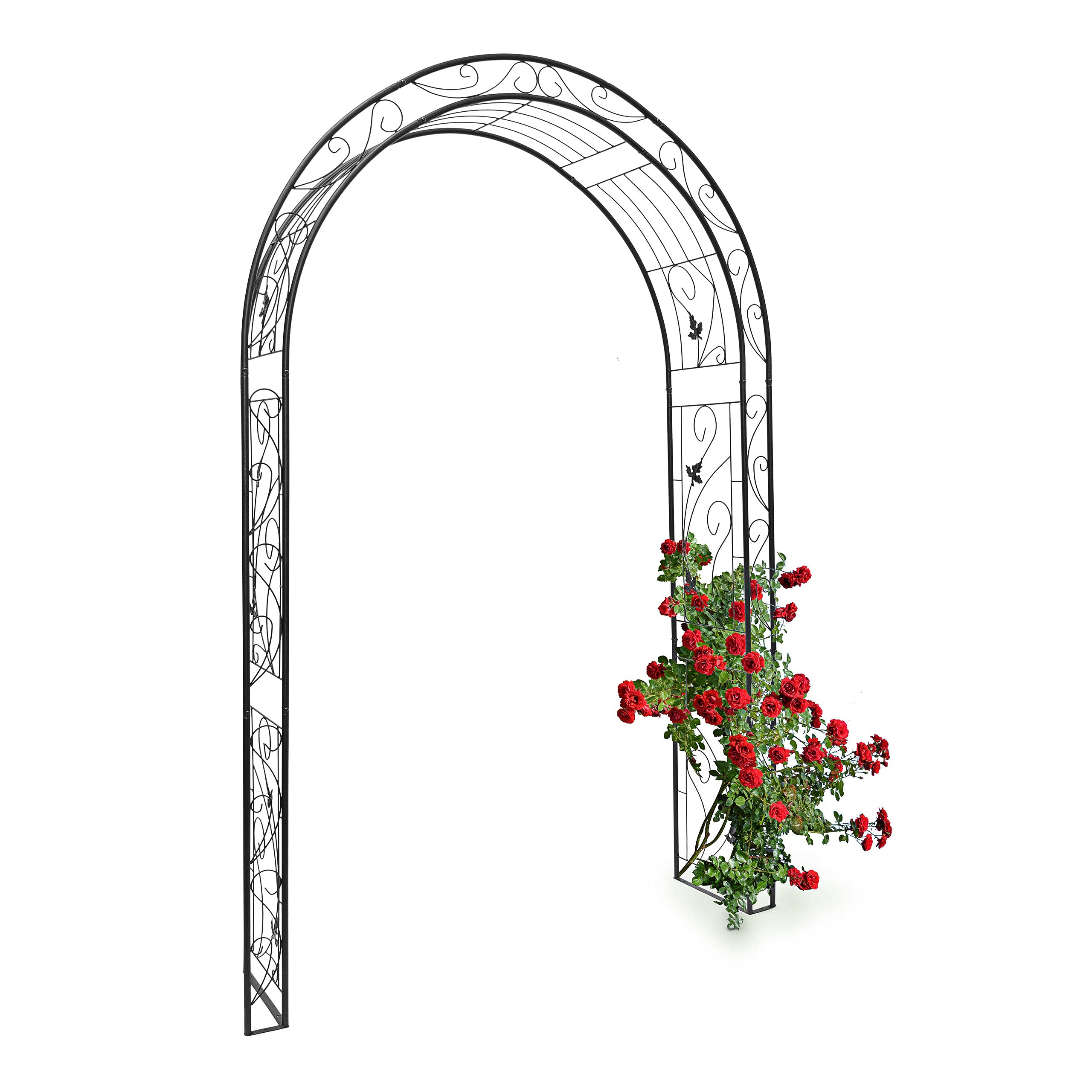 Relaxdays - Arco de metal con un estilo natural y figuras de aves, arco de jardin para plantas, 226 x 144 x 36,5 cm, Material: polvo de hierro, trepadoras, negro