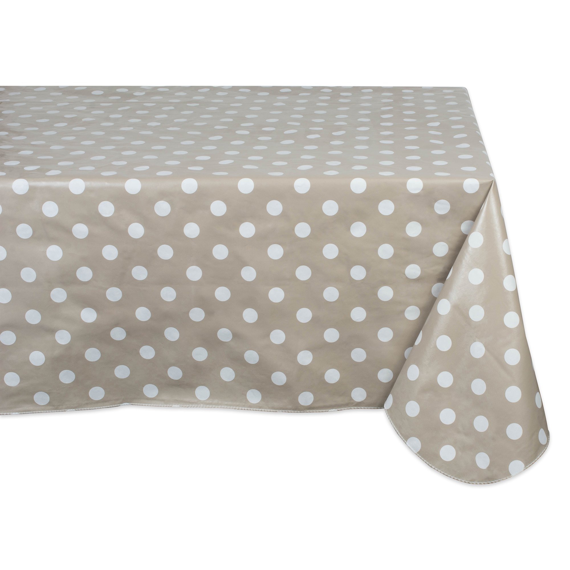 DIIJ & M Home Fashions 60x84 Vinyl Tablecloth, Beige & White Polka Dot, 60" x 84"