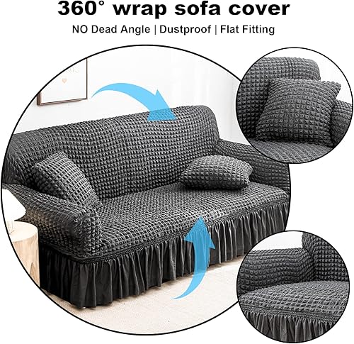 Miniatura 4 de Funda para sofá con falda, funda universal de 1 pieza con falda, funda de sofá de elastano de alta elasticidad, protector de muebles, funda de sofá