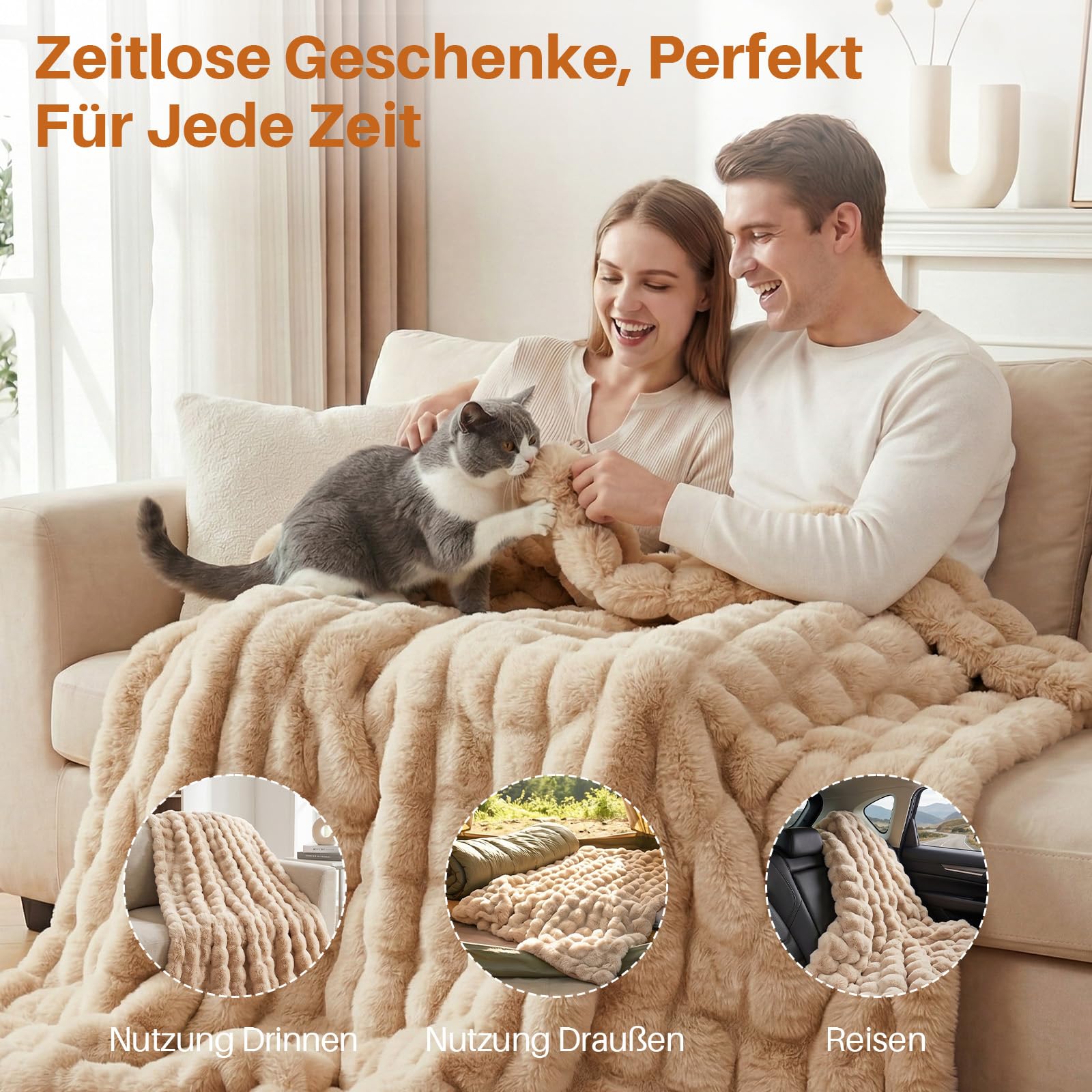 Kuscheldecke Kaninchen Plüsch Decke Super Soft Wohndecke Dick 1000 G/M² Flanell Decke Couchdecke Warme Überwurfdecke Sofadecke Vielseitig Blanket Für Bett Sofa Schlafzimmer Büro Weiß 180 x 230cm