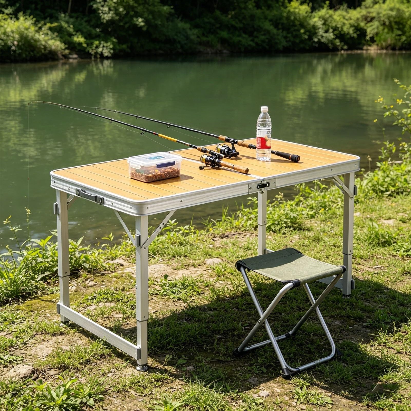 Tavolo pieghevole regolabile in alluminio per pesca, campeggio, picnic, barbecue, banco da lavoro portatile per la preparazione di alimenti e attività