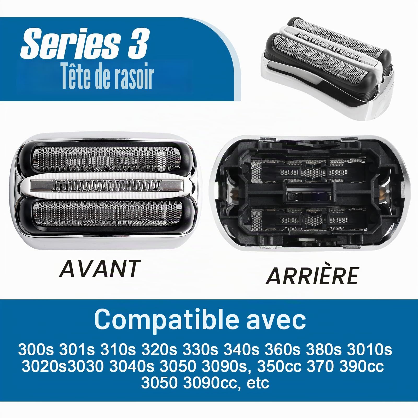 32S Series 3 Tête de rechange compatible avec tous les rasoirs Braun S3, S3 32S Foil & Cutter, feuilles de rasoir électriques humides et sèches pour 3010s, 3040s, 3080s, 310s, 320S, 330S, 340S, 380S