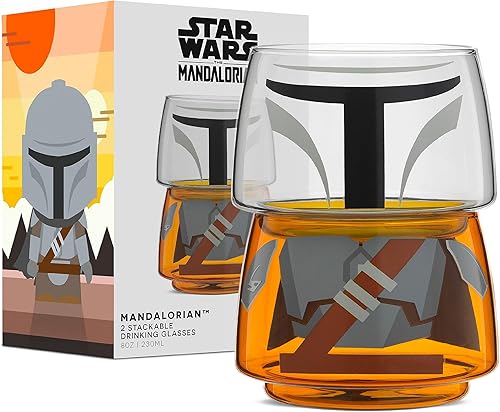 JoyJolt Vasos apilables de Star Wars de personajes para beber. Vasos de cristal The Mandalorian de 8 onzas, cabeza y cuerpo! Juego de 2 vasos de disponible en Yaxa Colombia